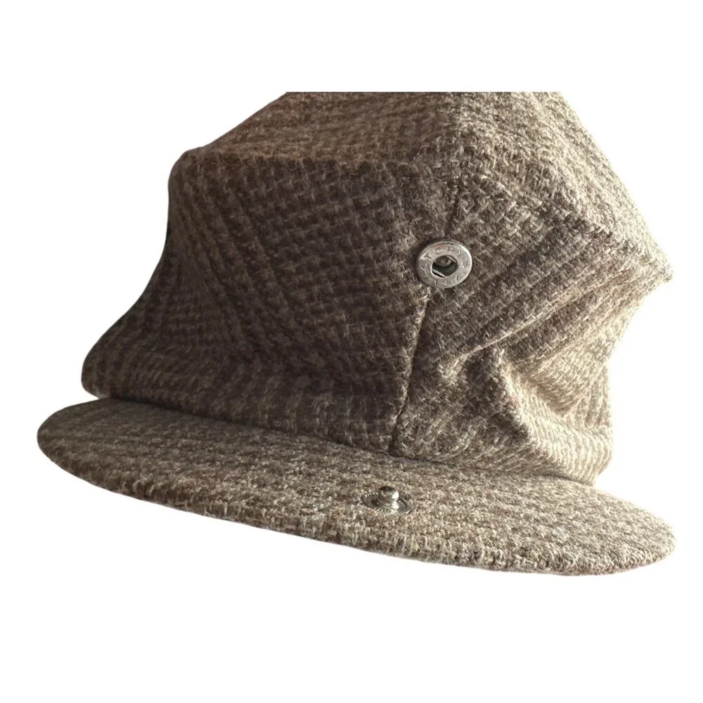 Wool Newsboy Cap Flat Brown Checked Lined Snap Vintage Lake Of The Isles Medium
